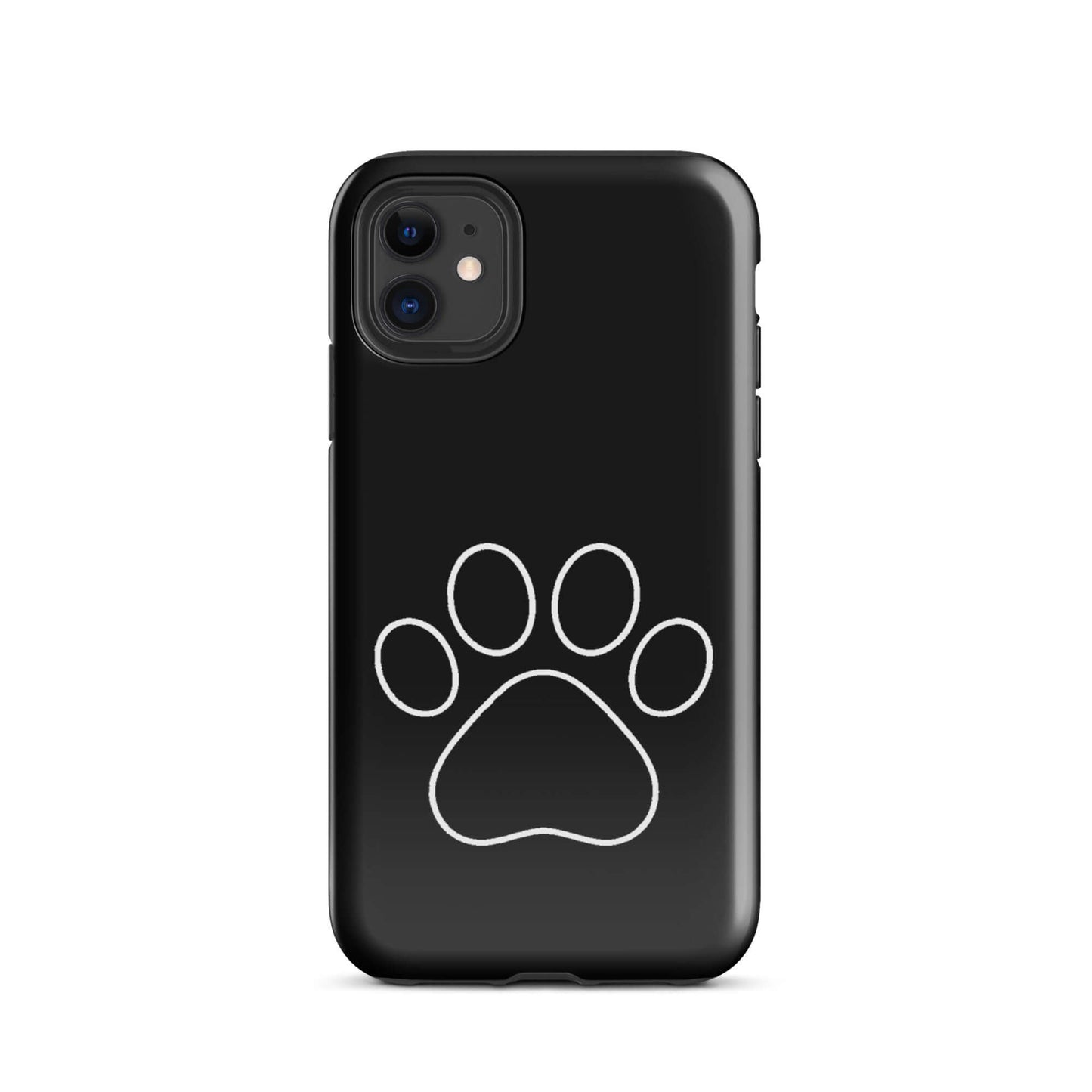 Phone Case featuring a minimalist white paw print design on a black background for pet lovers.
