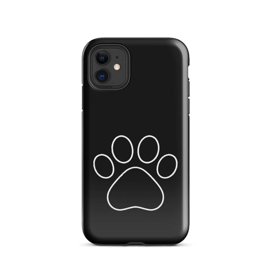 Phone Case featuring a minimalist white paw print design on a black background for pet lovers.