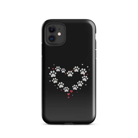 Phone Case featuring a paw-print heart design for stylish pet lovers on a black background.