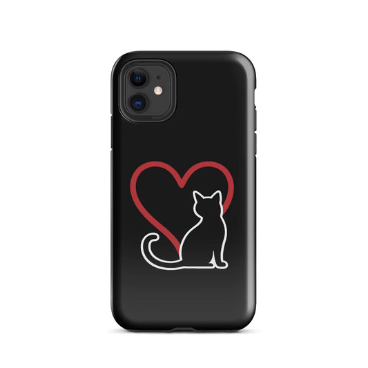 Phone Case for iPhone featuring a minimalist cat design with a heart, perfect for cat lovers.