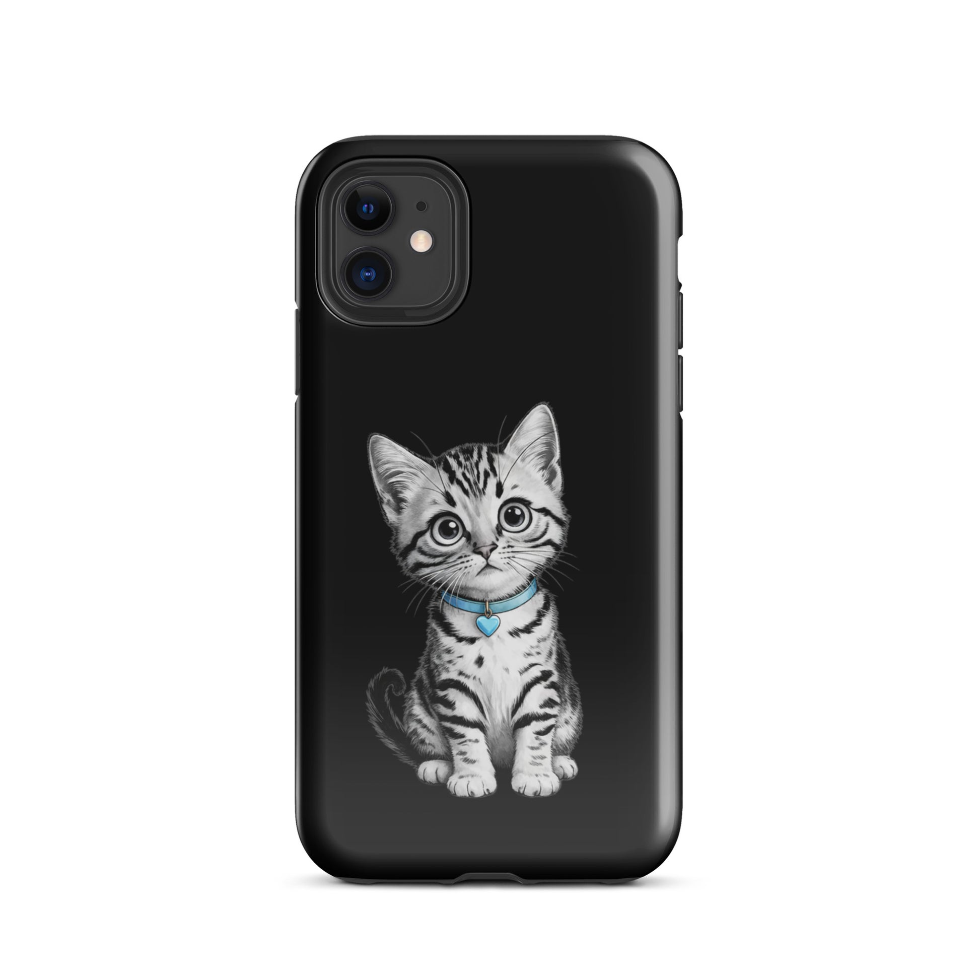 Phone Case with kitten sketch and blue heart charm for iPhone