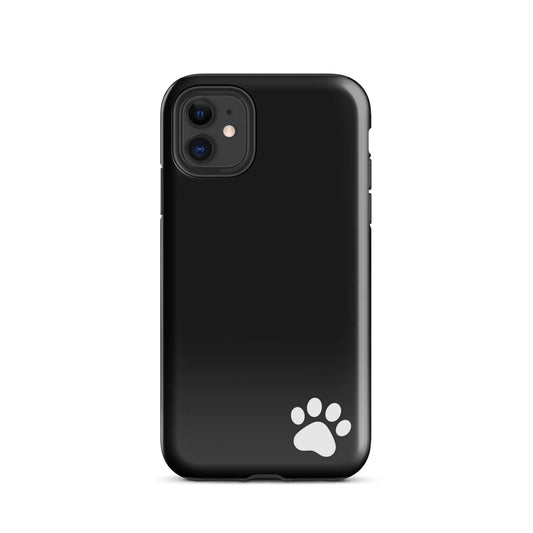 Sleek black phone case for iPhone with white paw print design, ideal for pet lovers; minimalist tough Phone Case for enhanced style.