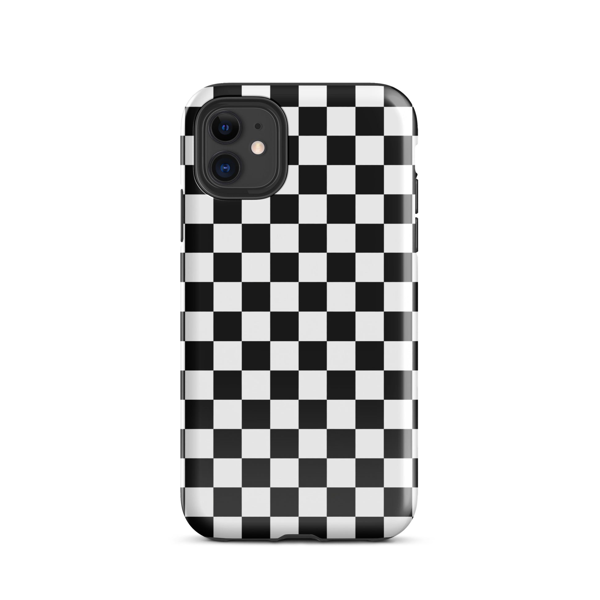 Phone Case for iPhone with bold black-and-white checkered pattern, adds playful style and protection.