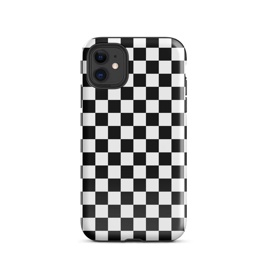 Phone Case for iPhone with bold black-and-white checkered pattern, adds playful style and protection.
