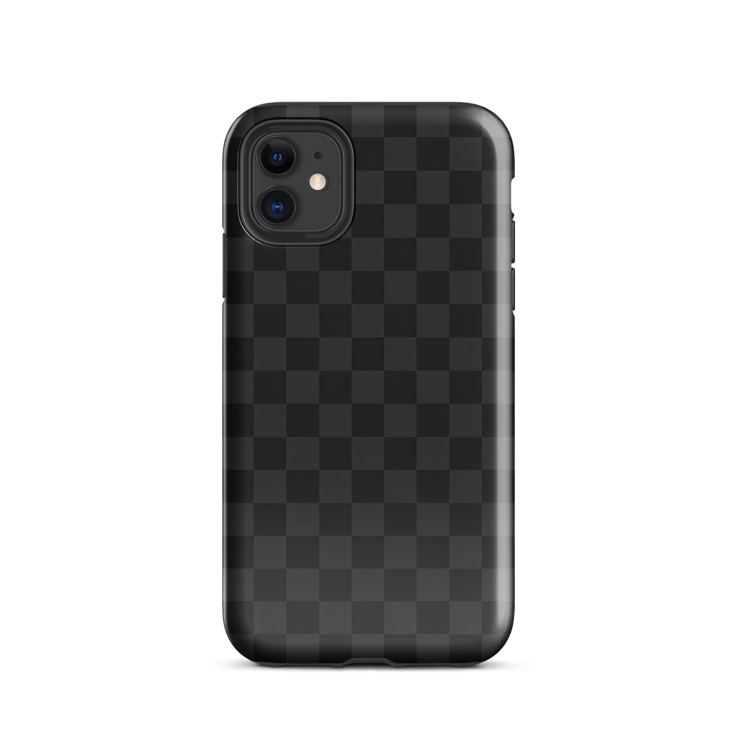 Phone Case for iPhone with black and charcoal checkered design for modern minimalists, sleek and protective.