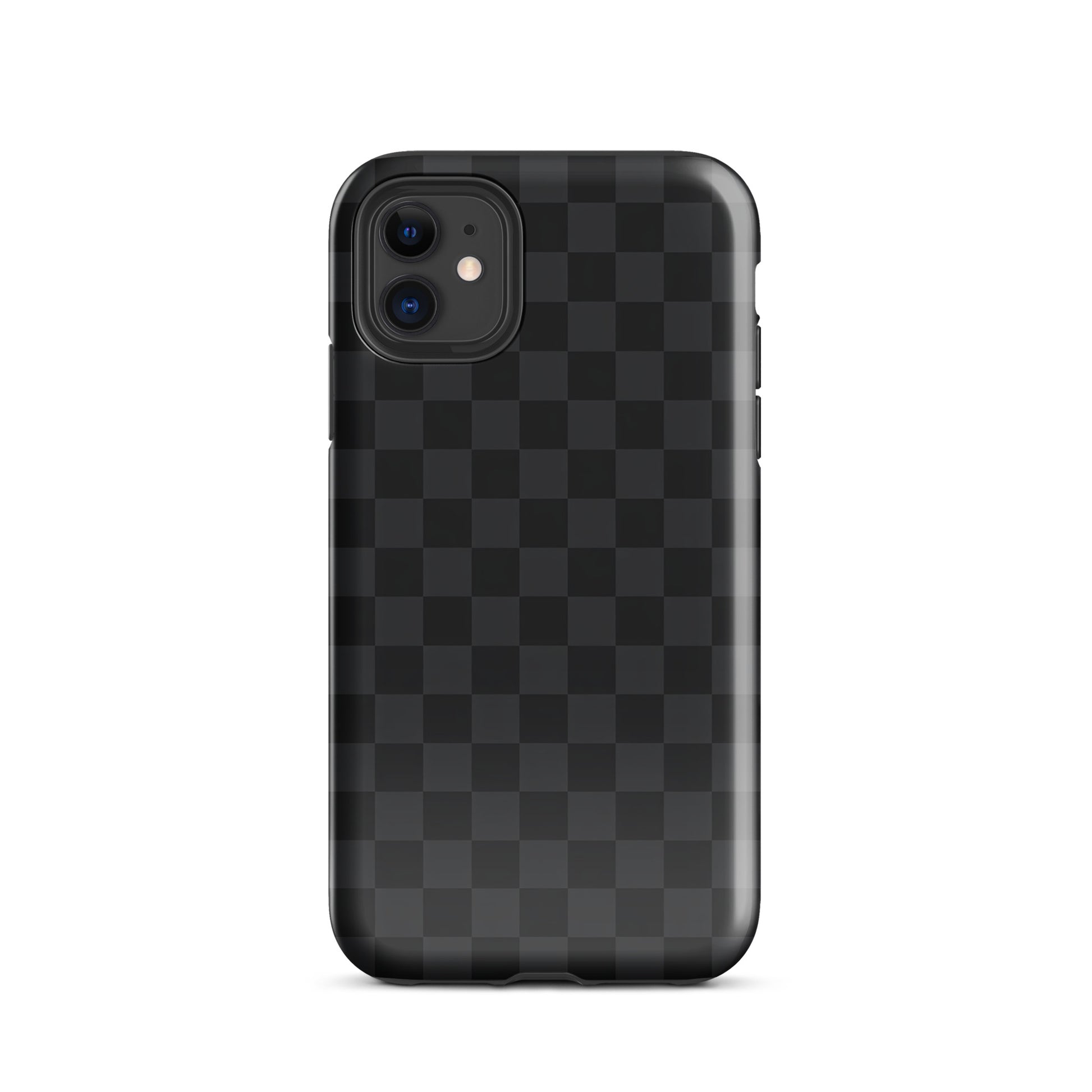 Phone Case for iPhone with black and charcoal checkered design for modern minimalists, sleek and protective.
