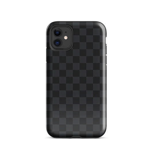 Phone Case for iPhone with black and charcoal checkered design for modern minimalists, sleek and protective.