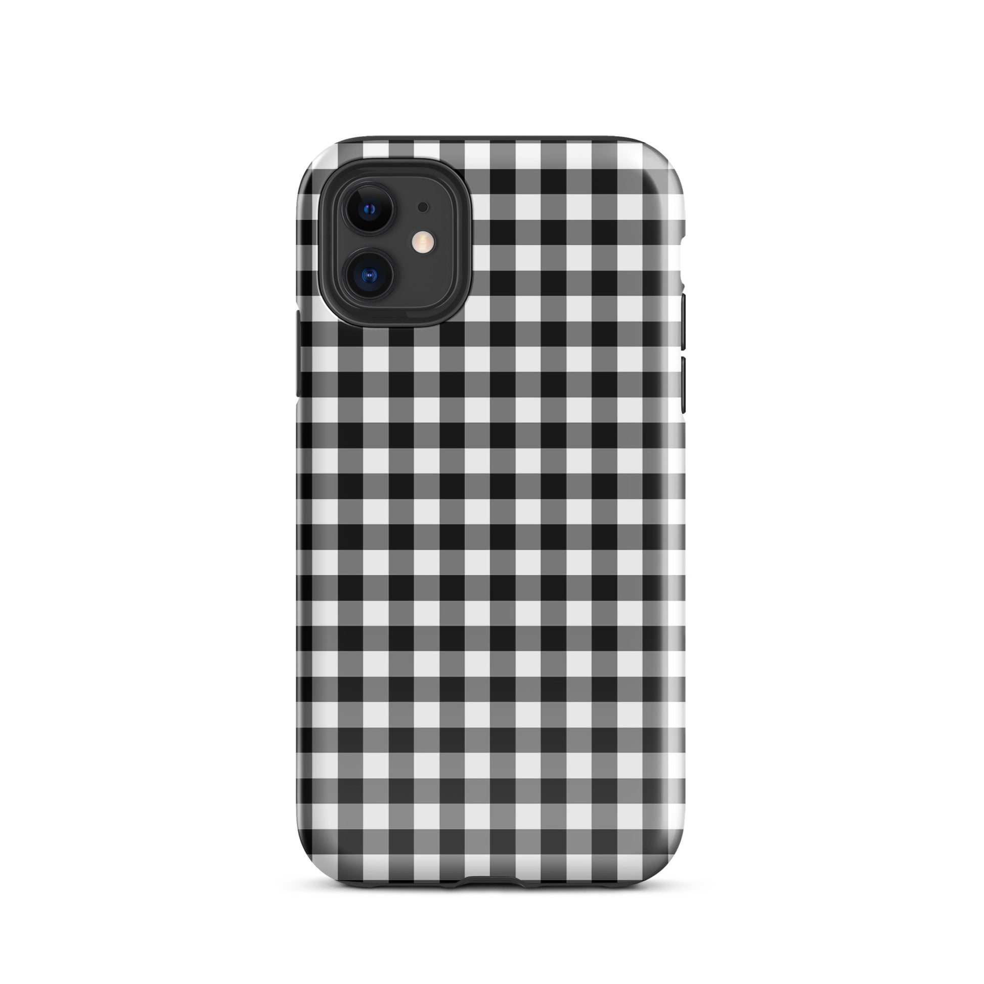 Phone Case with black and white gingham pattern, designed for iPhone, offering style and protection.