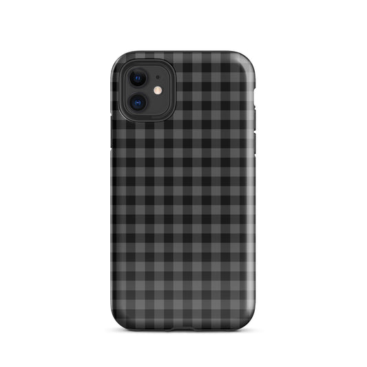 Phone Case with black-and-charcoal gingham pattern for iPhone, modern style and durable protection, chic accessory.