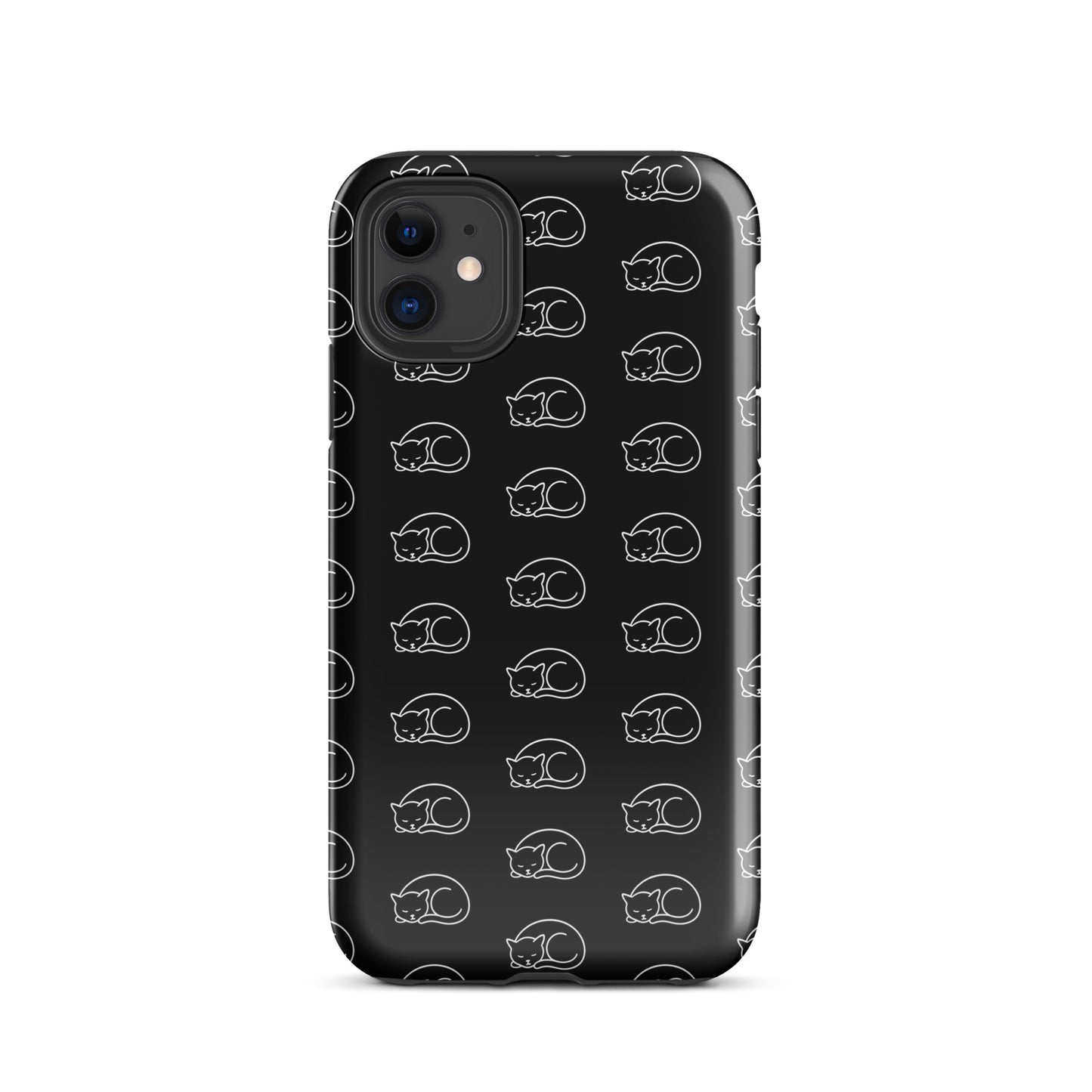 Phone case with curled-up cat pattern for iPhone, perfect for feline fans seeking style and protection from drops and bumps.