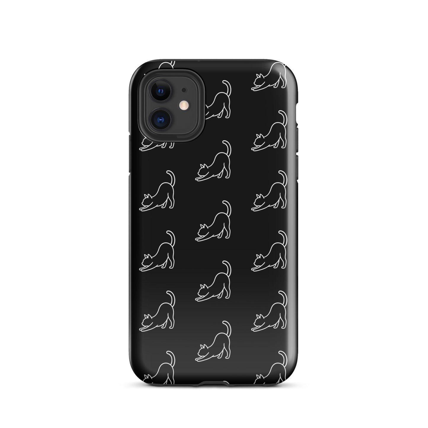 Phone Case featuring minimalist stretching cat pattern for iPhone, ideal for modern cat lovers seeking style and protection.