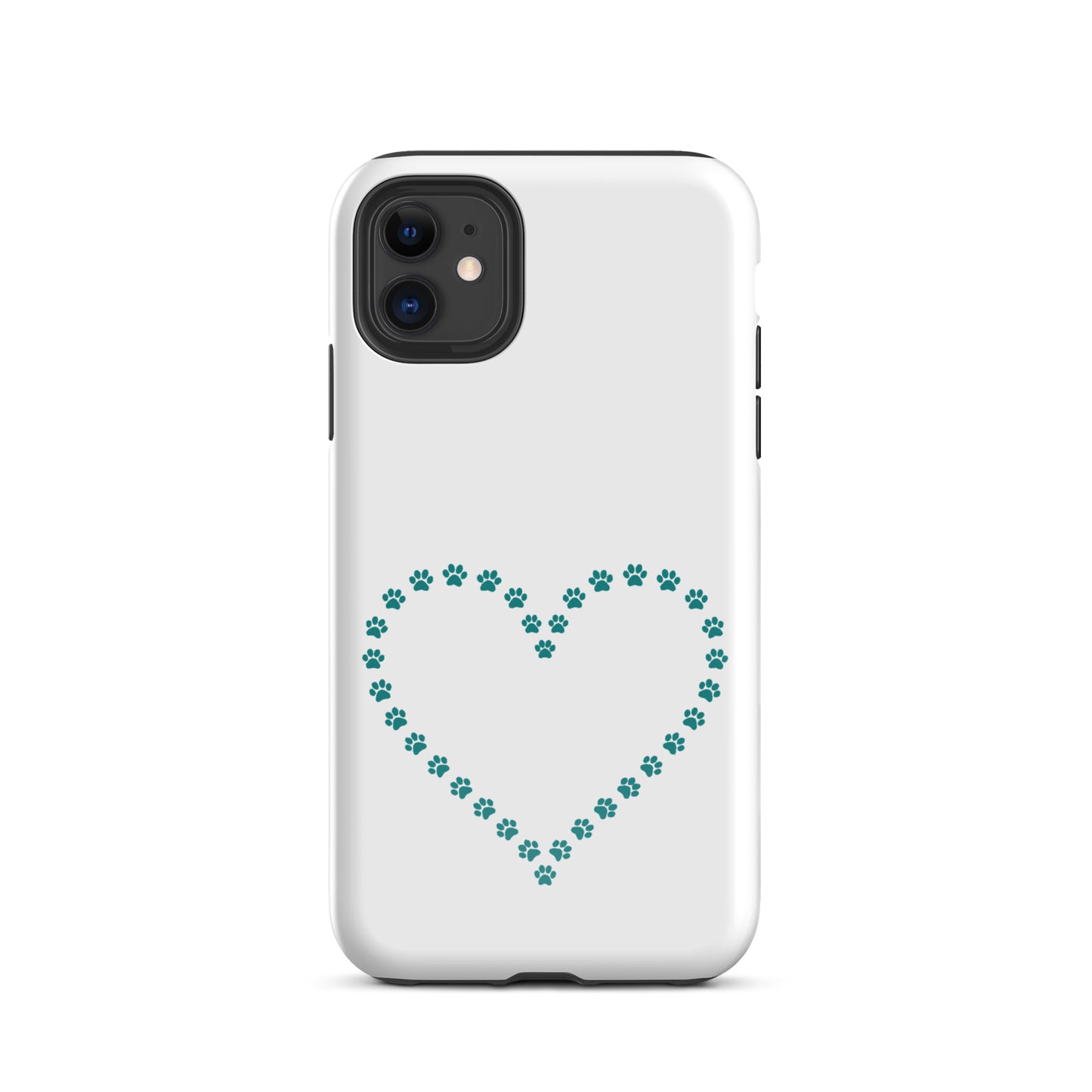 Phone Case with cute paw print heart design for pet lovers, featuring a durable protective cover for iPhone with minimalist animal theme.