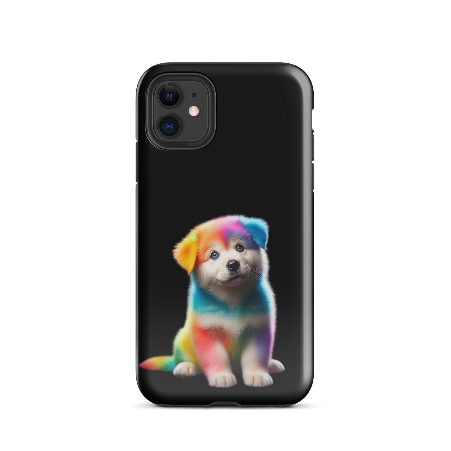 Phone Case with rainbow puppy design against night sky for iPhone