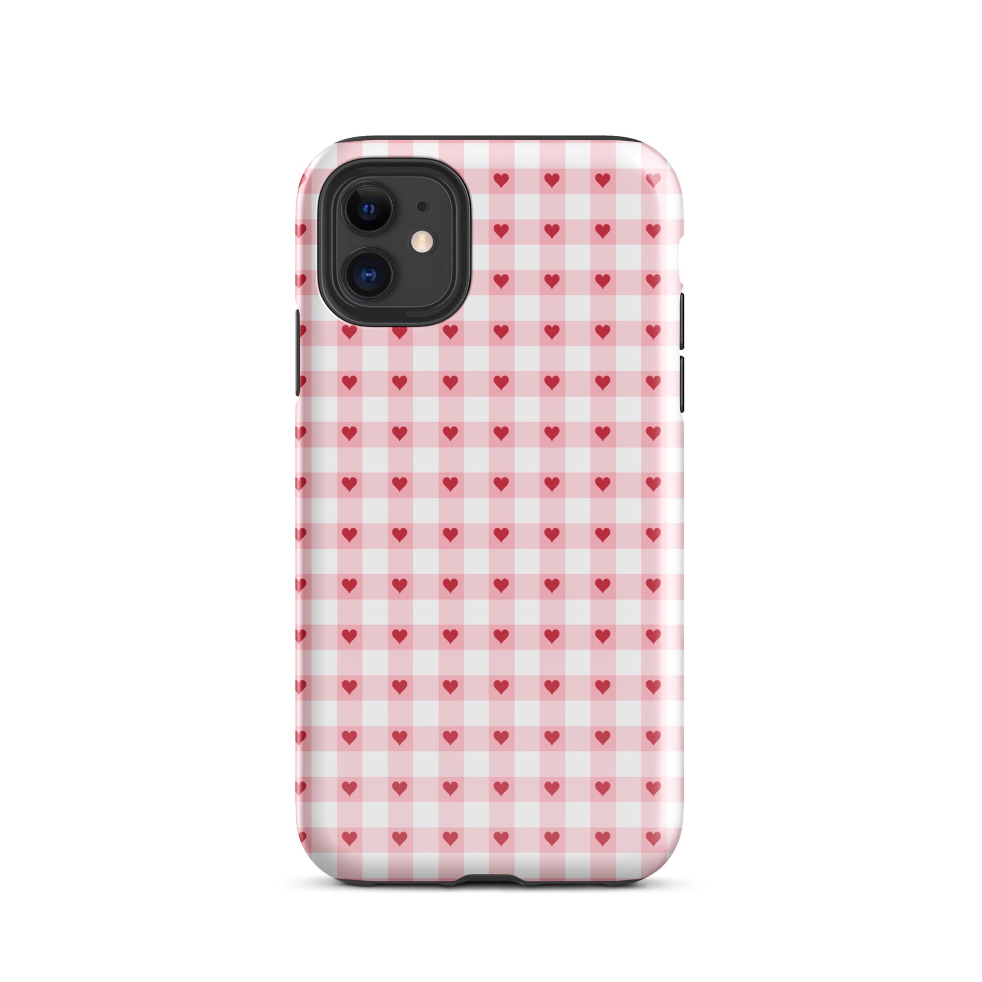 Phone Case with pink-and-white gingham heart pattern for iPhone, blending fun and luxury in a chic, durable design.