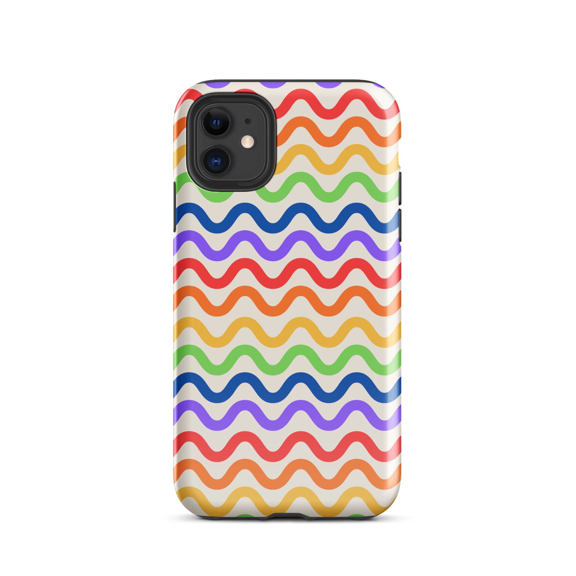 Phone Case for iPhone with wavy rainbow design offering vibrant style and protection.
