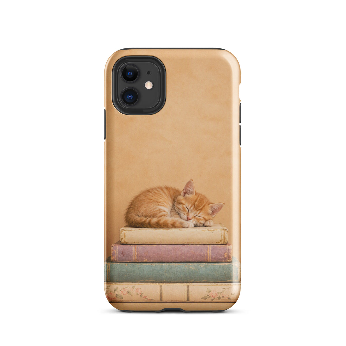Phone Case with sleeping kitten on vintage books for iPhone