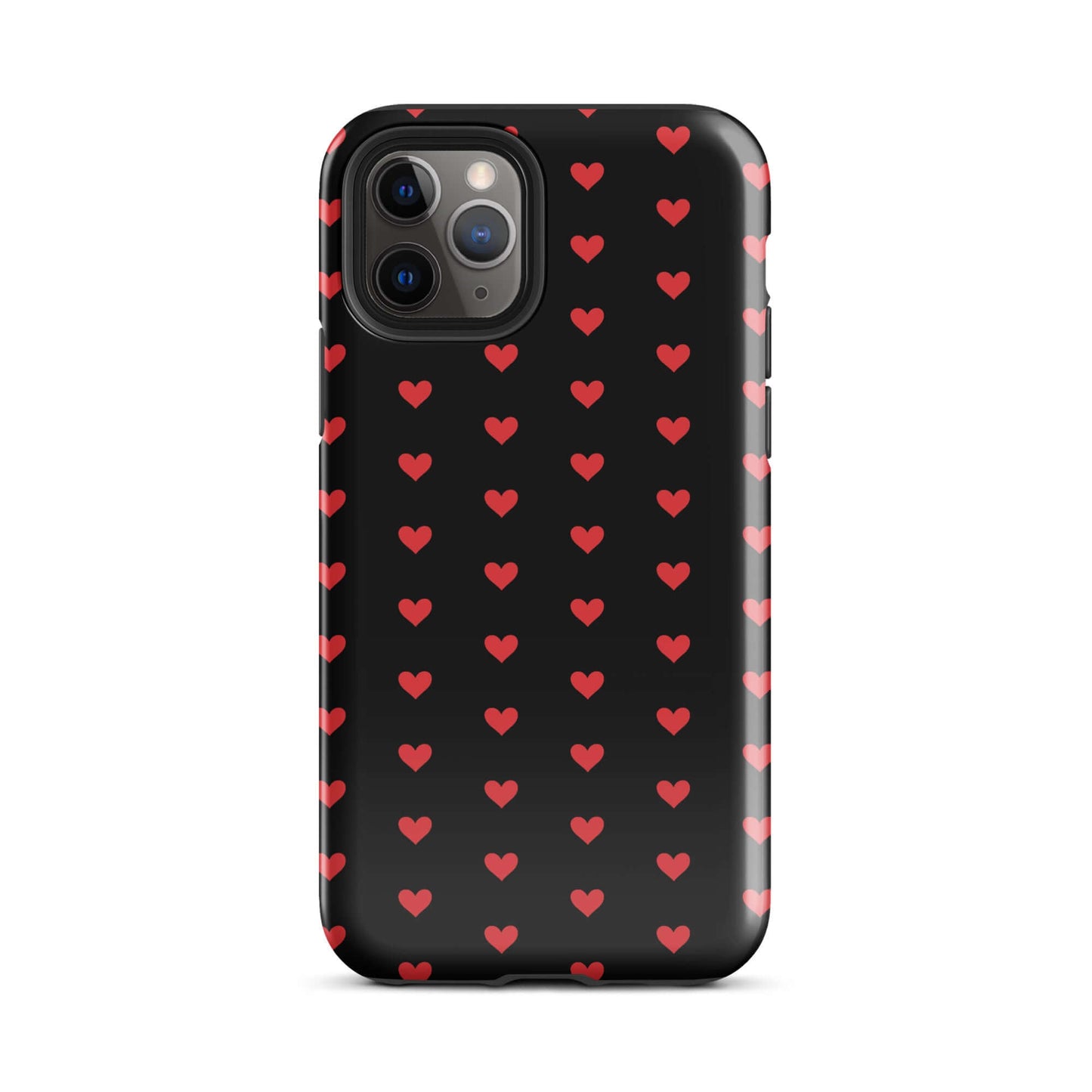 Phone Case with fiery red hearts pattern on black background for iPhone, combining style and protection.
