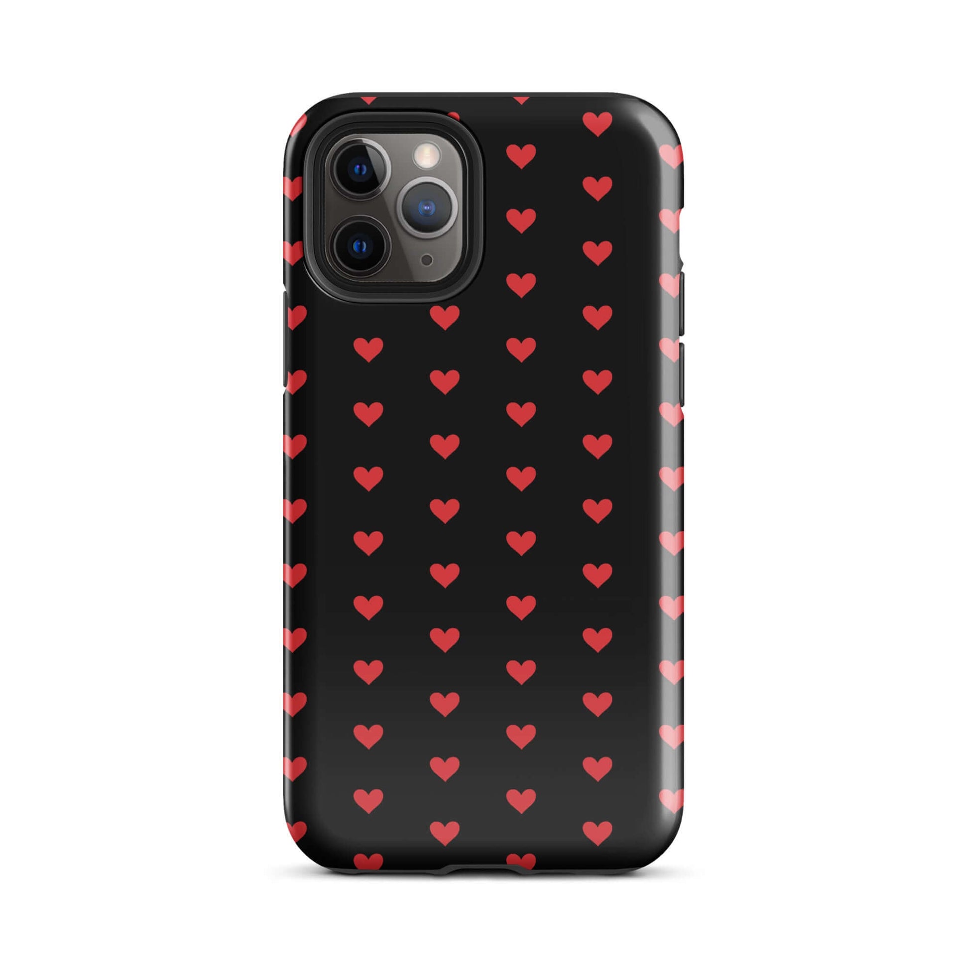 Phone Case with fiery red hearts pattern on black background for iPhone, combining style and protection.