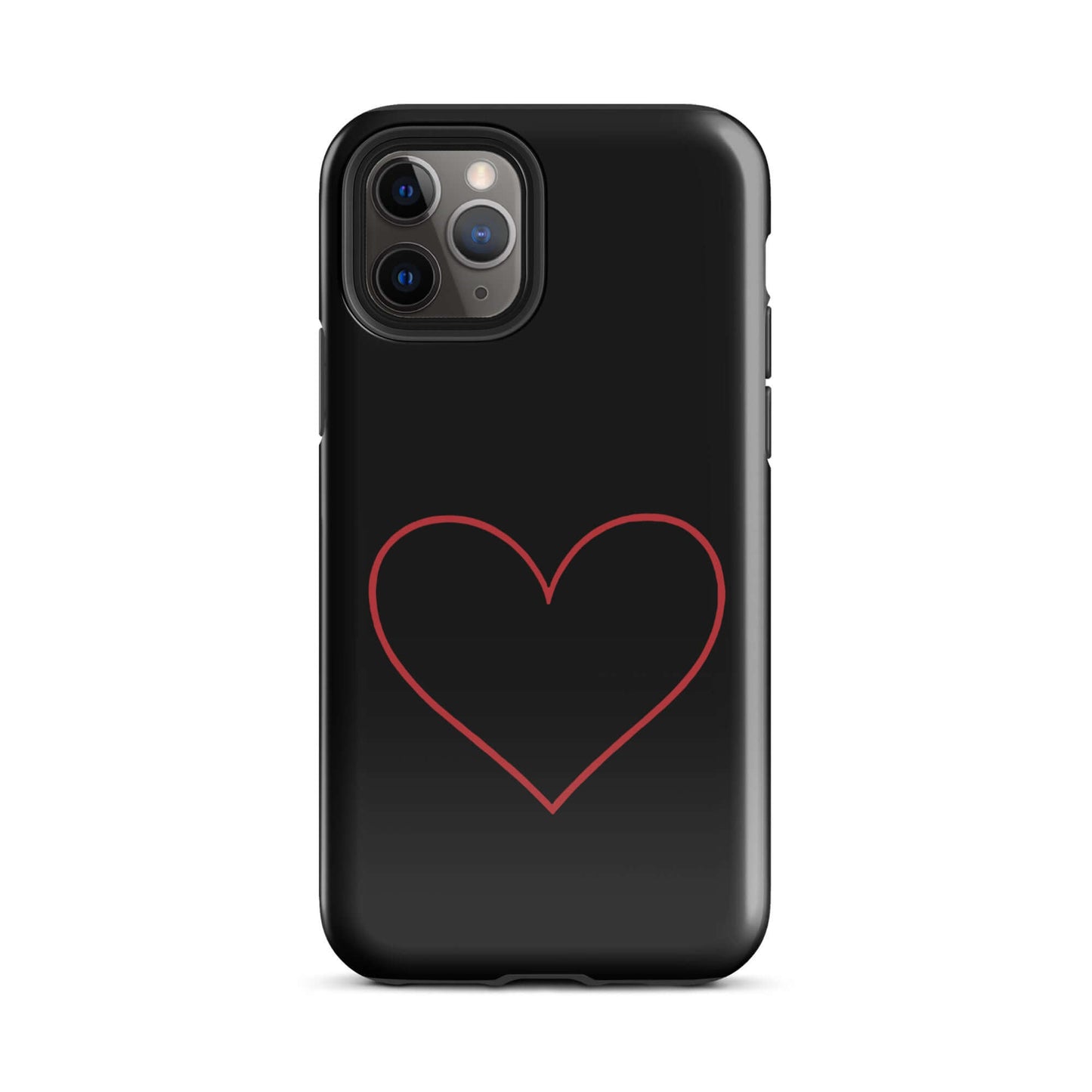Phone Case for iPhone featuring a minimalist crimson heart design on a sleek black background.