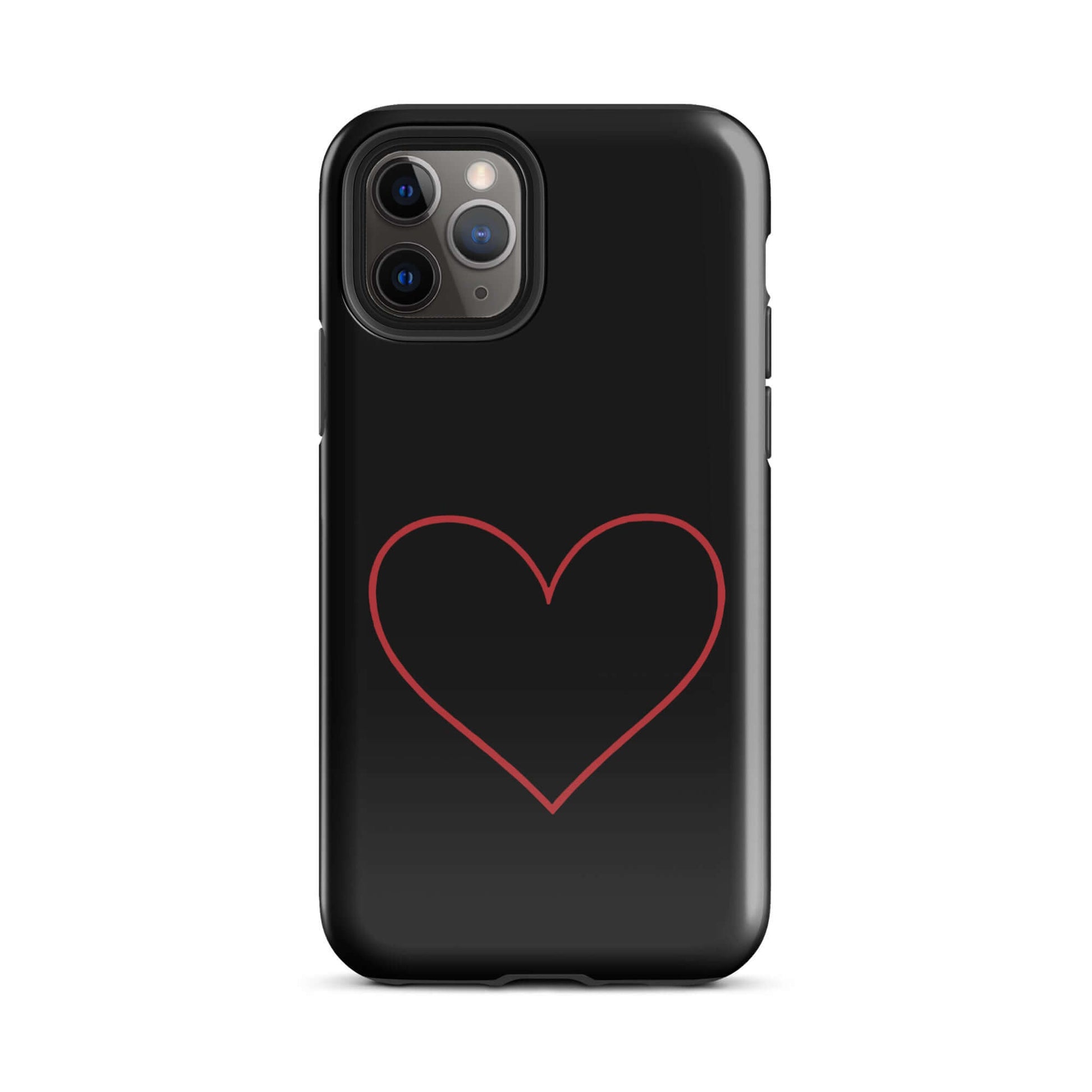 Phone Case for iPhone featuring a minimalist crimson heart design on a sleek black background.