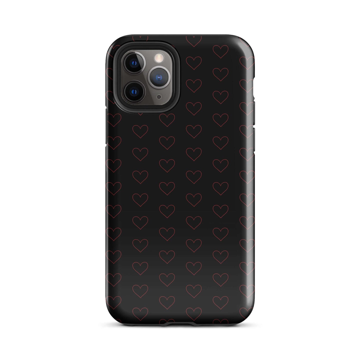 Phone Case for iPhone with a luxe crimson heart pattern on a sleek black background.