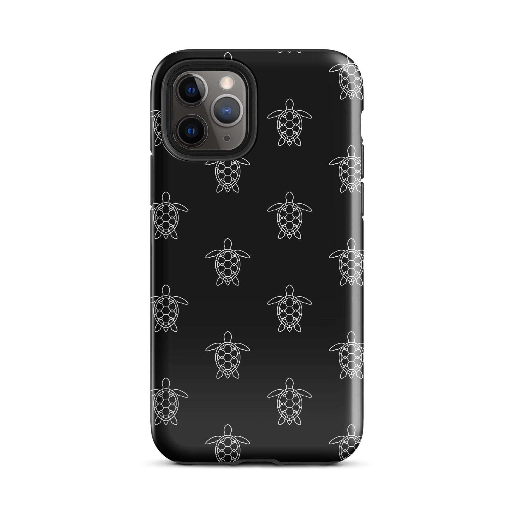 Phone Case for iPhone featuring a minimalist sea turtle pattern on a black background.