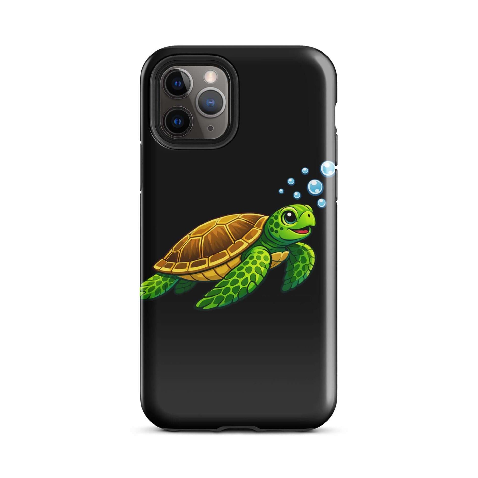 Phone Case featuring vibrant sea turtle artwork with bubbles, showcasing premium design and ocean-inspired charm.