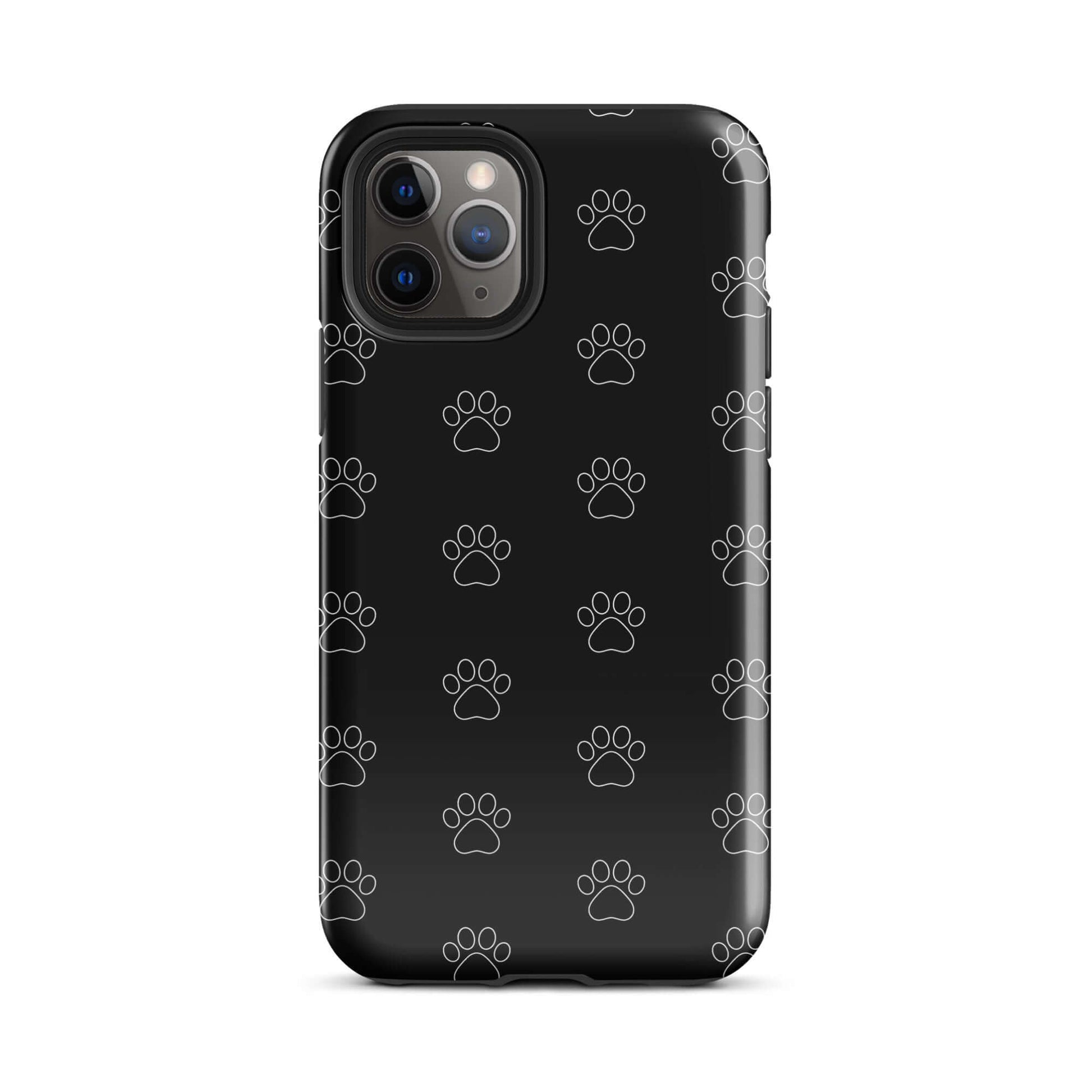 Phone Case for iPhone featuring a playful paw print pattern in black, ideal for pet lovers.
