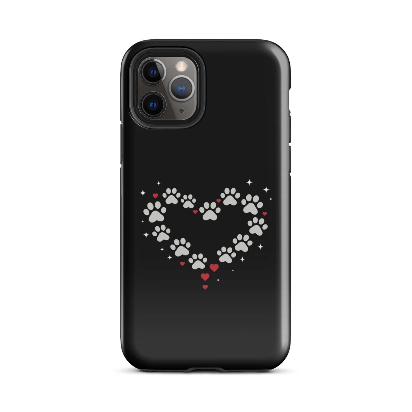 Phone Case featuring paw-print heart design for stylish pet lovers on a sleek black background.