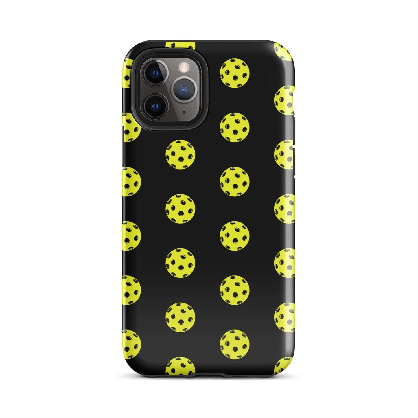 Phone Case with yellow pickleball pattern on a black background for sporty style.