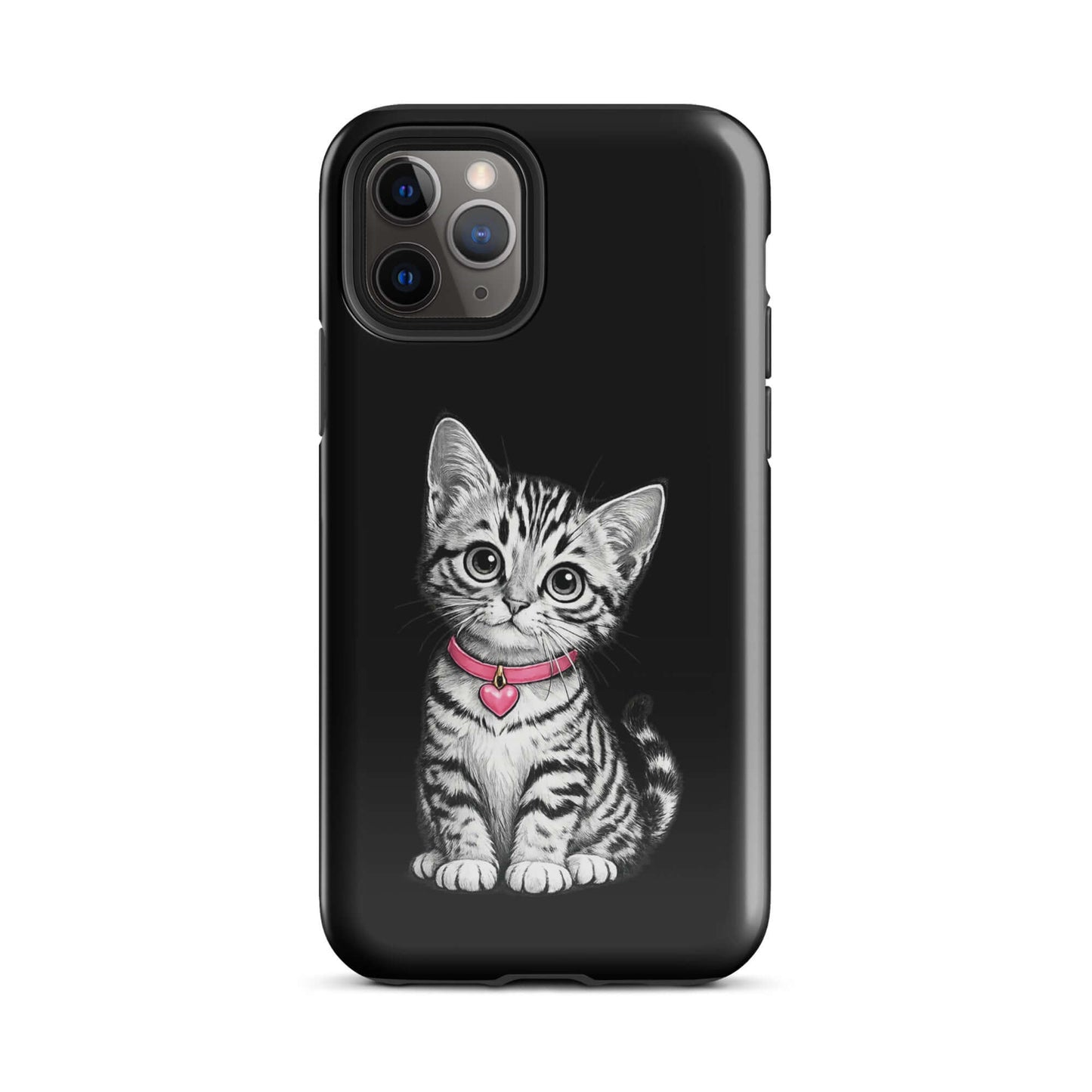 Phone Case for iPhone featuring a pencil sketch kitten with pink heart charm, offering artistic design and premium protection.