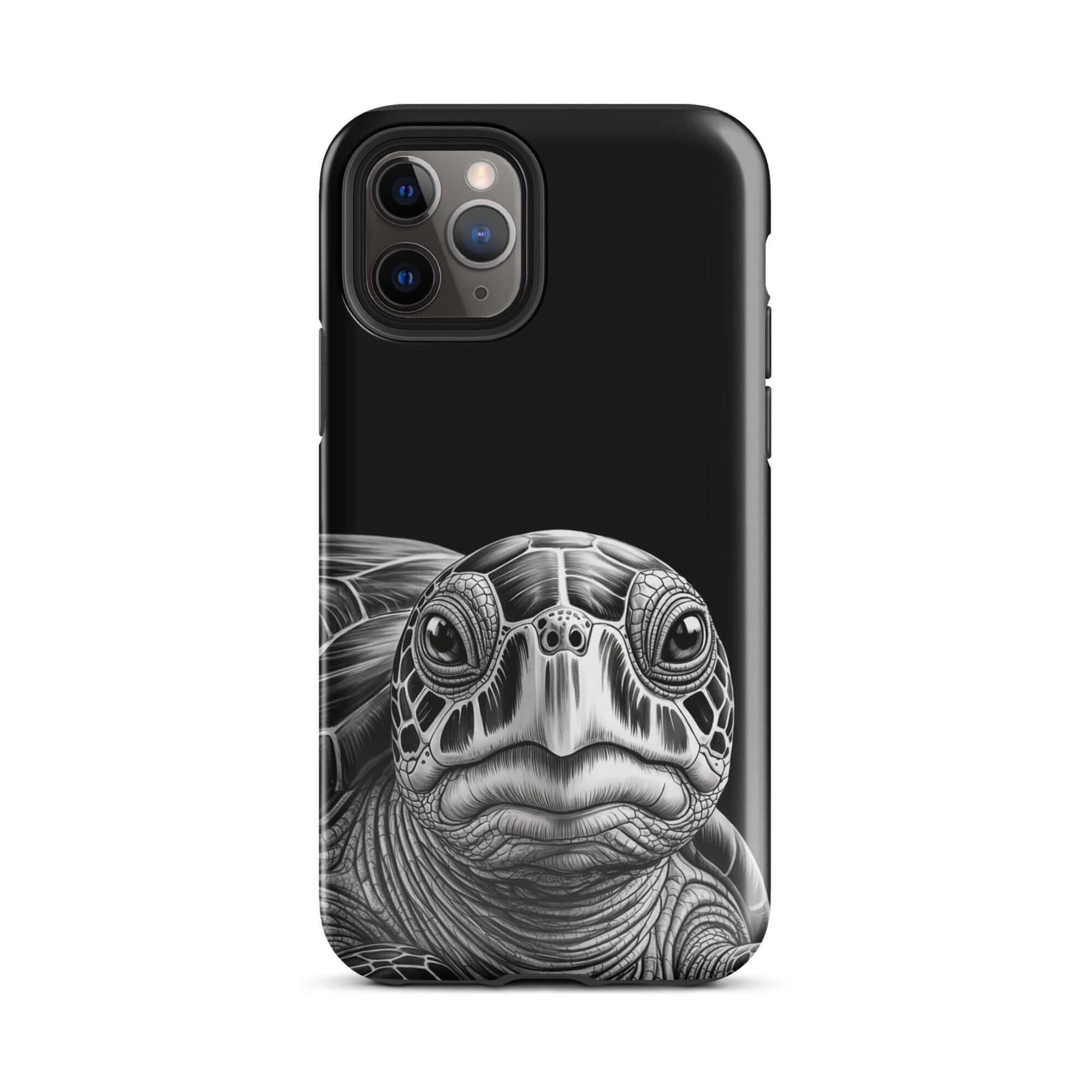 Phone Case for iPhone with ancient sea turtle art, detailed black-and-white sketch for stylish protection.