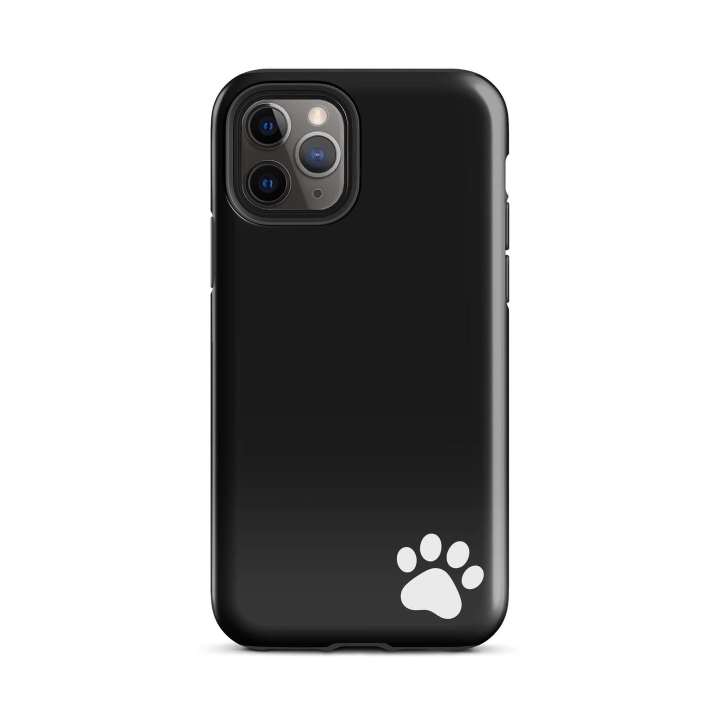 Phone Case for iPhone with black design featuring a white paw print in bottom right, minimalist and stylish accessory.
