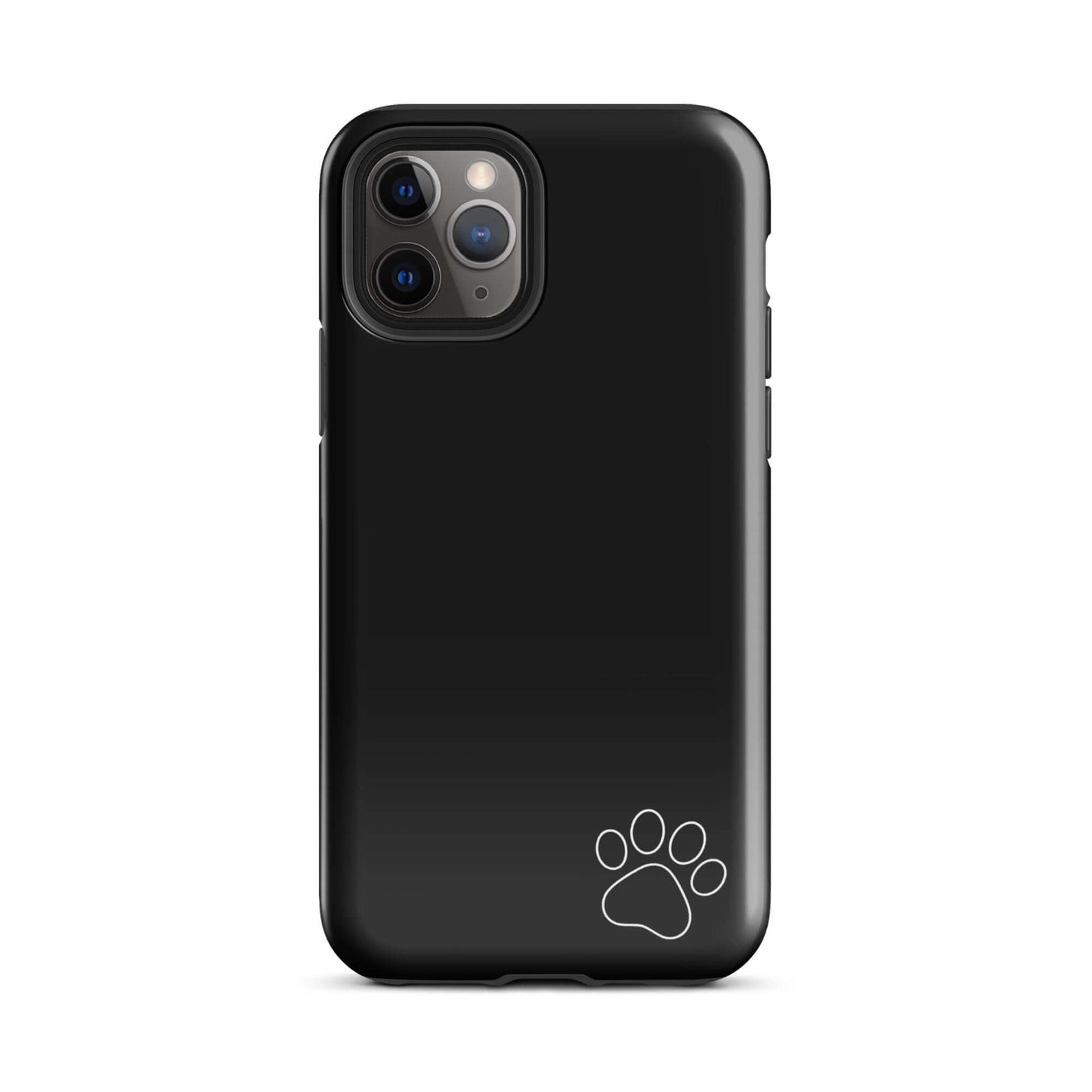 Phone Case featuring black Tough Case with white paw print design, minimalist style for iPhone, perfect for pet lovers.