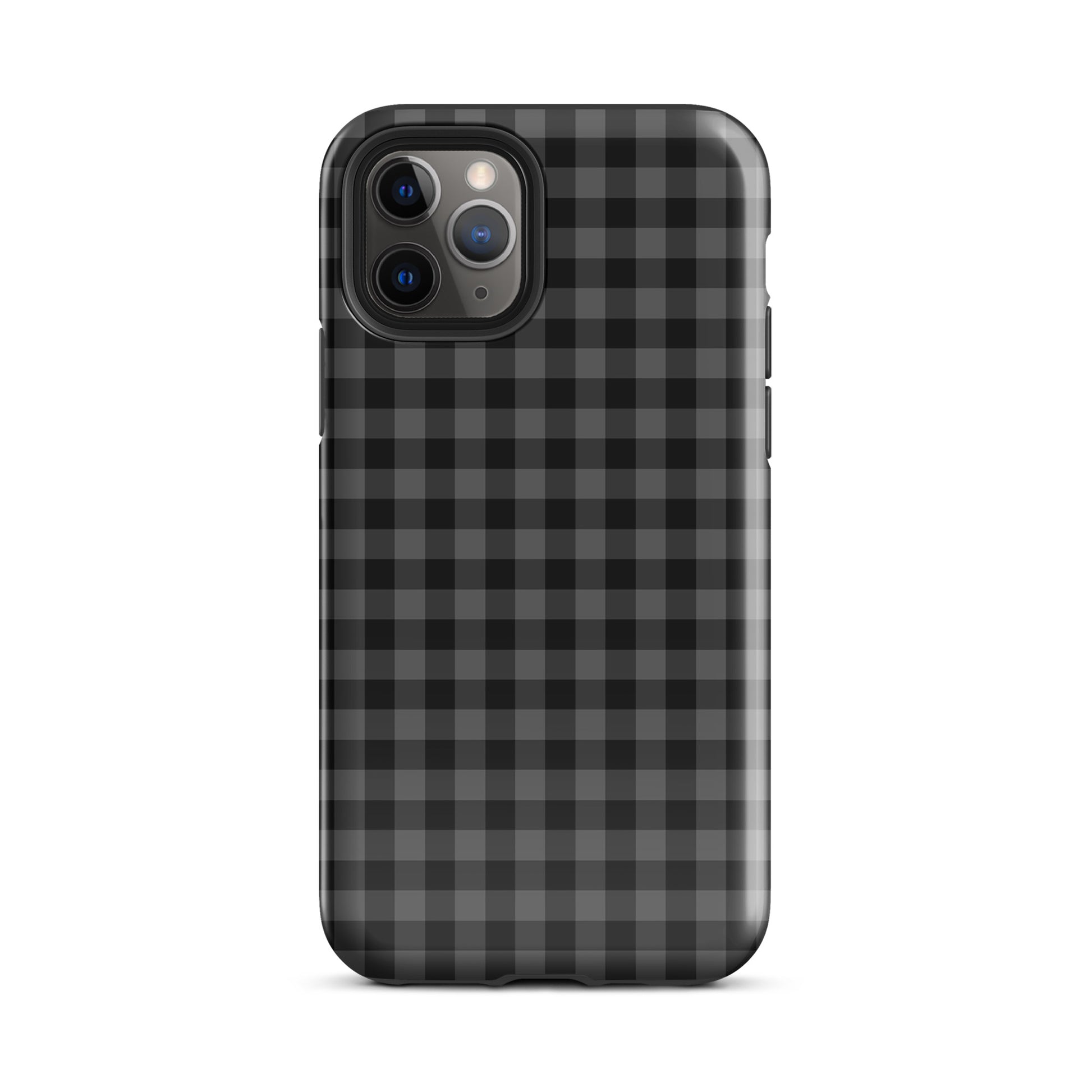 Phone Case for iPhone with modern black-and-charcoal gingham pattern, offering style and luxurious protection.
