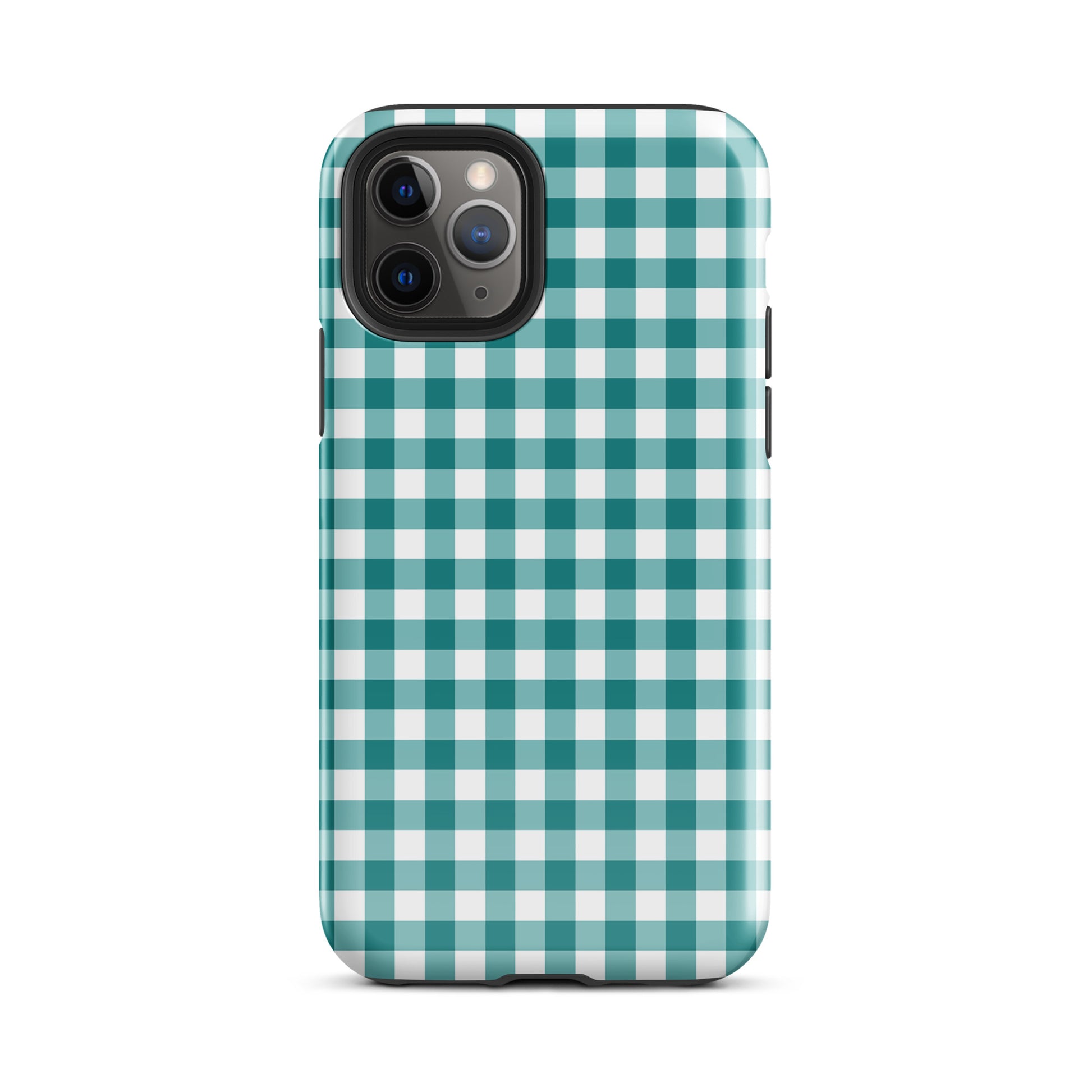 Phone Case for iPhone with teal-and-white gingham pattern offering style and protection