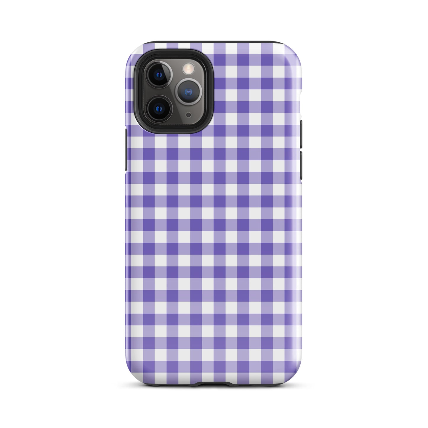 Phone Case with purple-and-white gingham pattern for iPhone, offering stylish charm and robust protection.