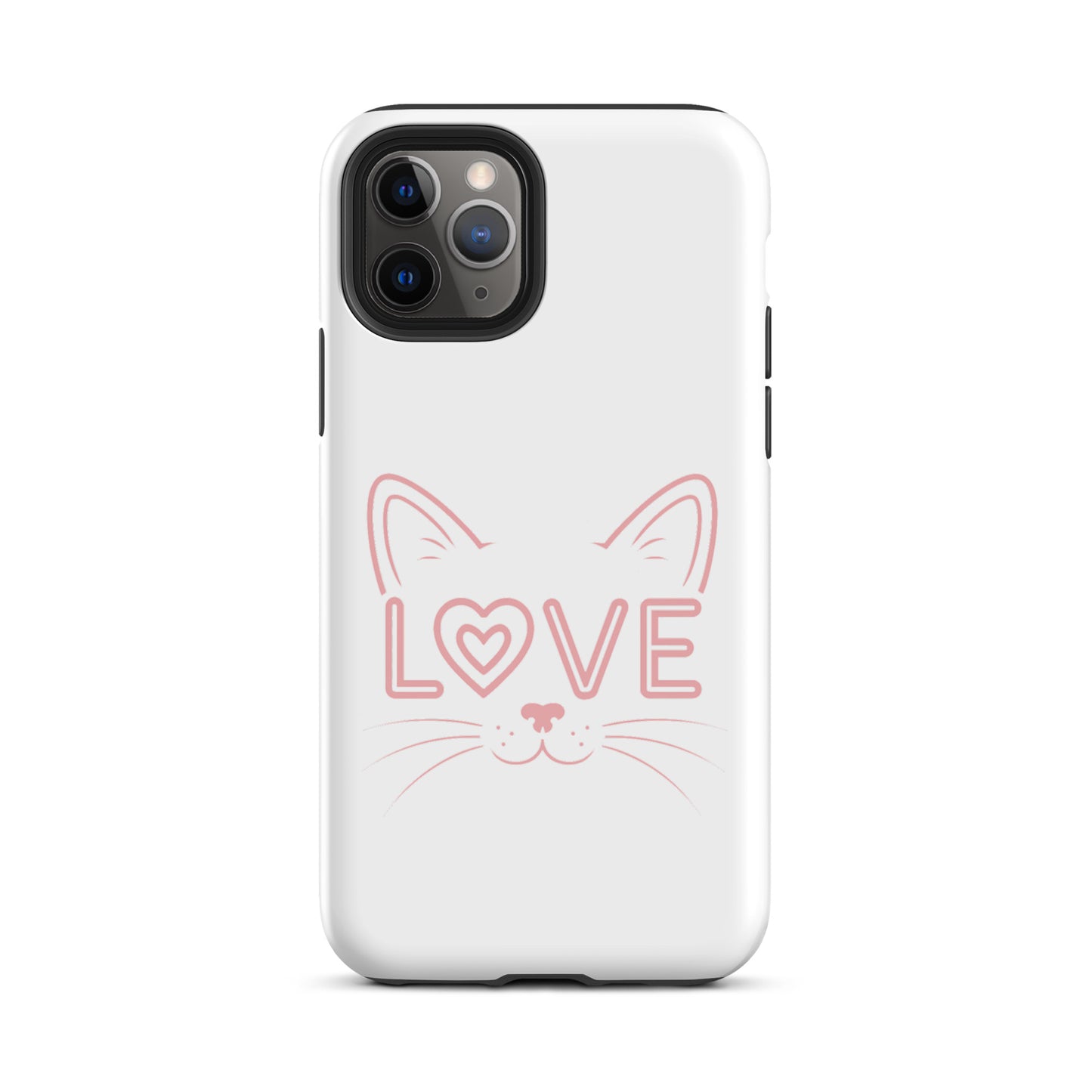 Cat Love phone case for iPhone with minimalist cat face and love text design