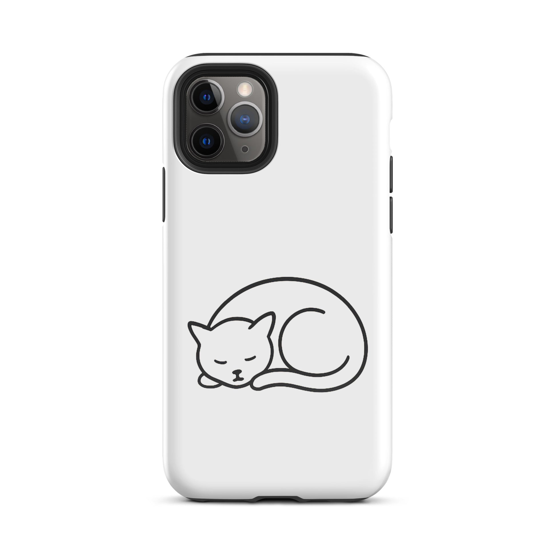 Minimalist curled-up cat phone case for iPhone, dual-layer protection for cat lovers.