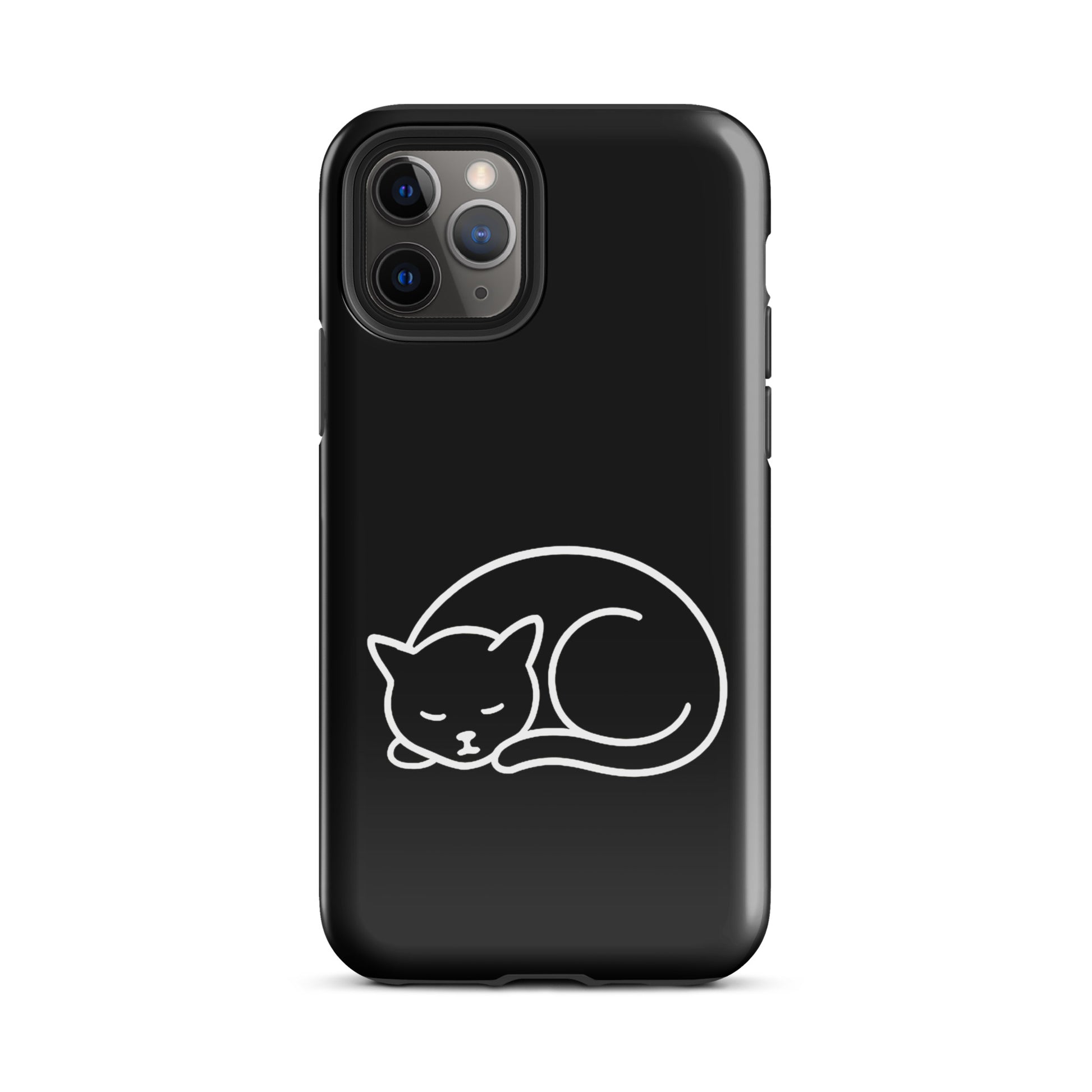 Minimalist curled-up cat design phone case for iPhone, featuring dual-layer protection.