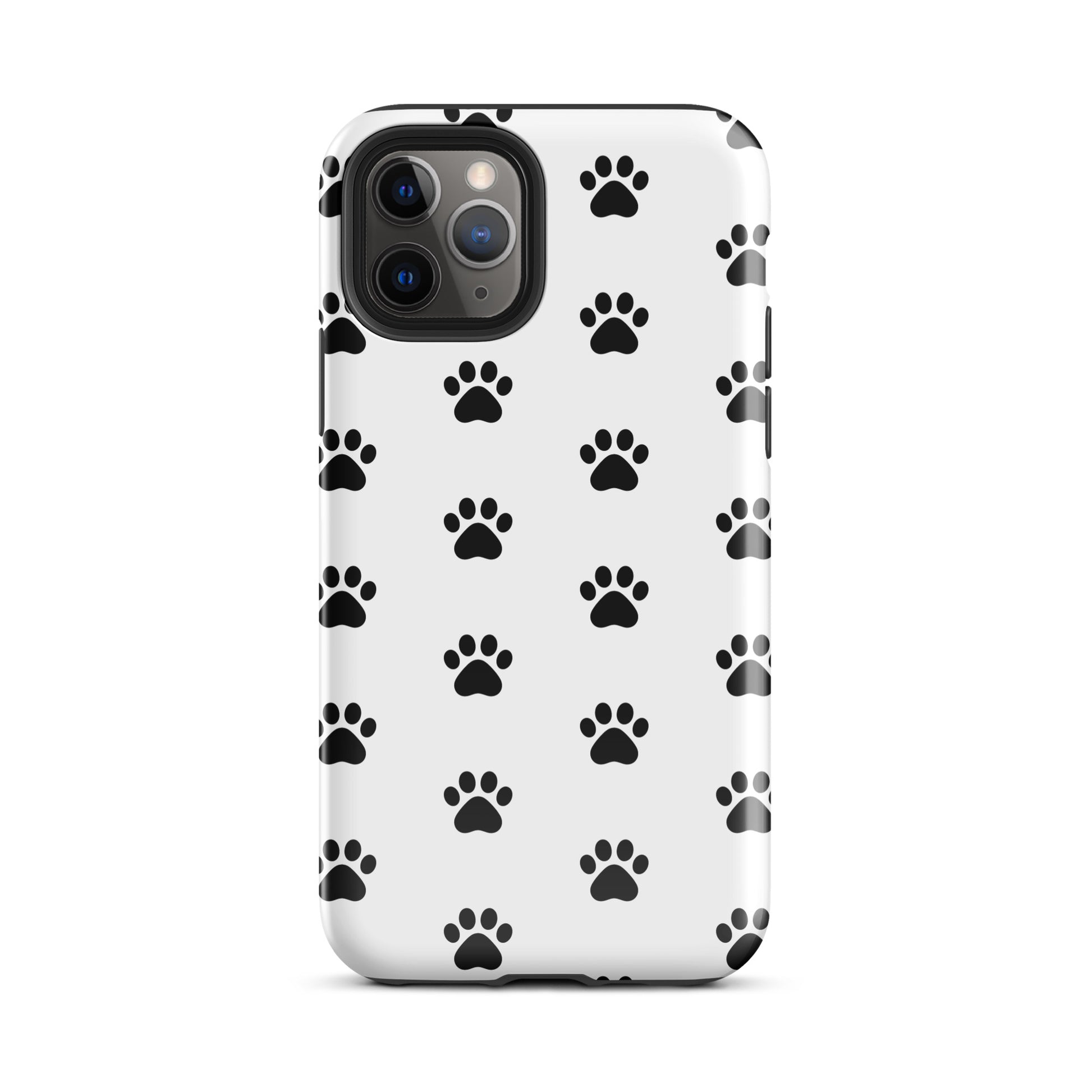 Phone Case with stylish paw print design for pet lovers, black paw patterns on white background, perfect for dog and cat owners.