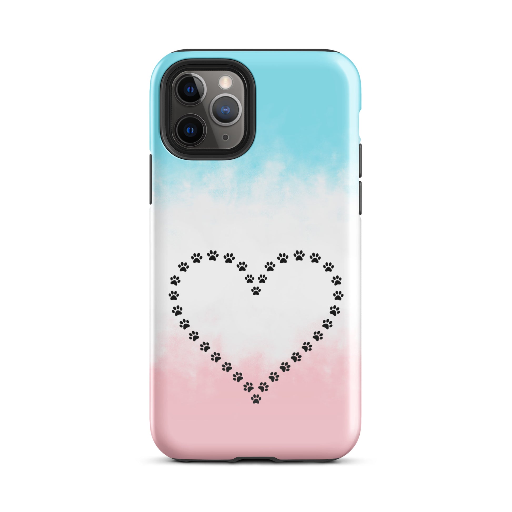 Phone Case for iPhone with cute paw print heart design on gradient background, ideal for pet lovers seeking style and protection.