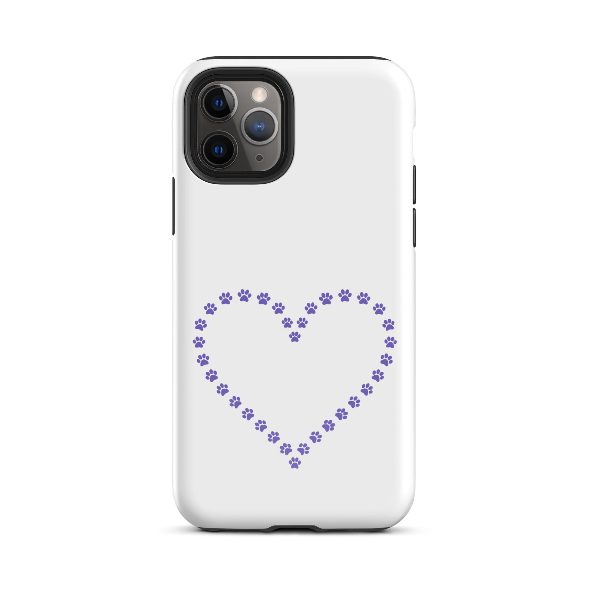 Phone Case with purple paw print heart design for pet lovers and iPhone, featuring playful and durable protection.
