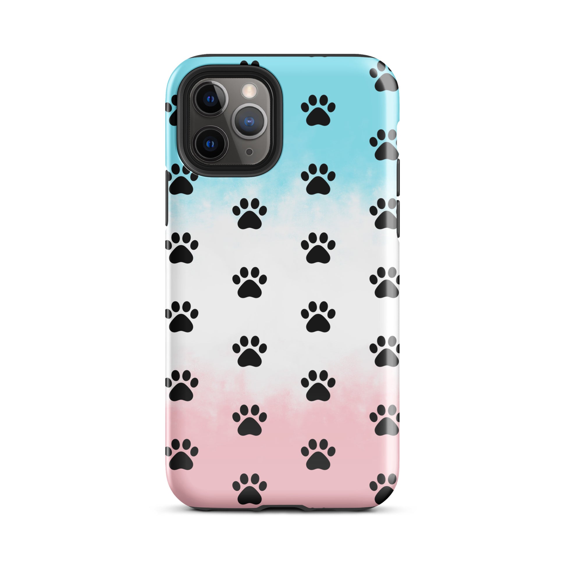 Phone Case with paw print pattern for iPhone featuring black paw prints on a gradient background, ideal for pet lovers.