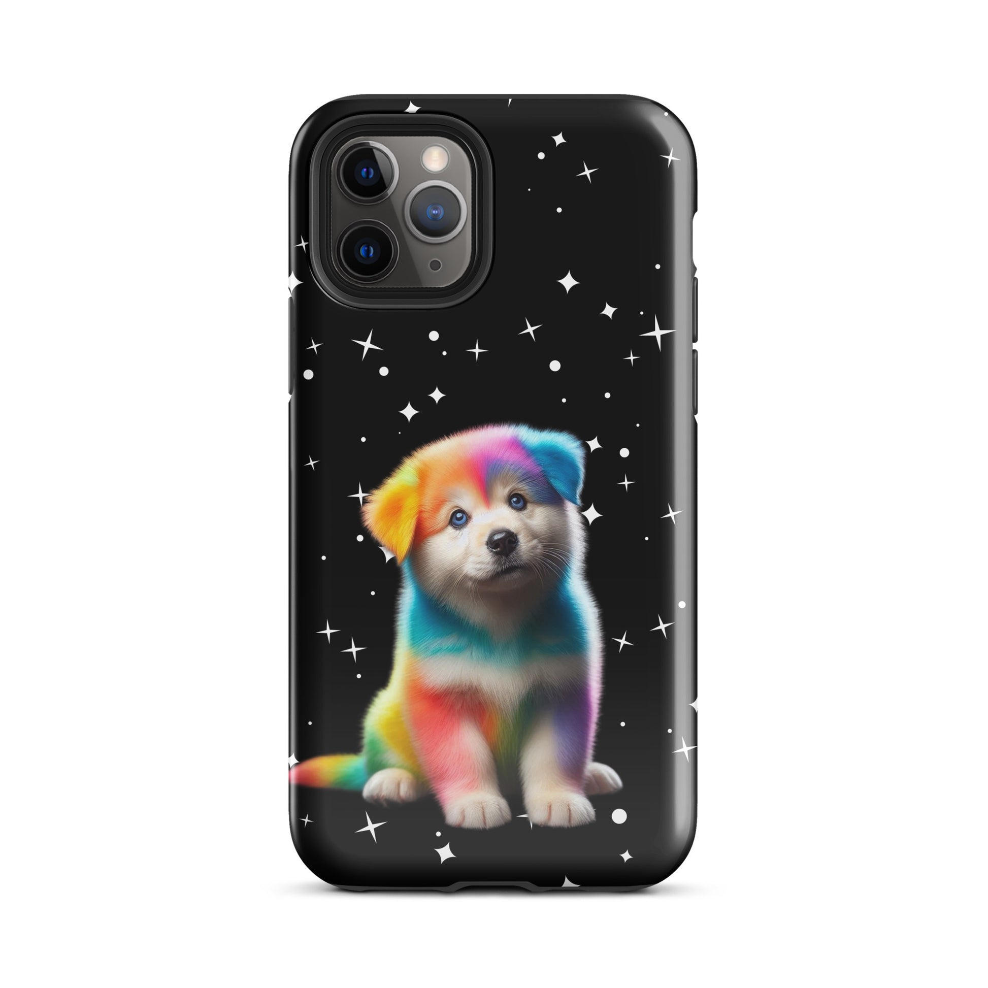 Phone Case with rainbow puppy and starry night design for iPhone