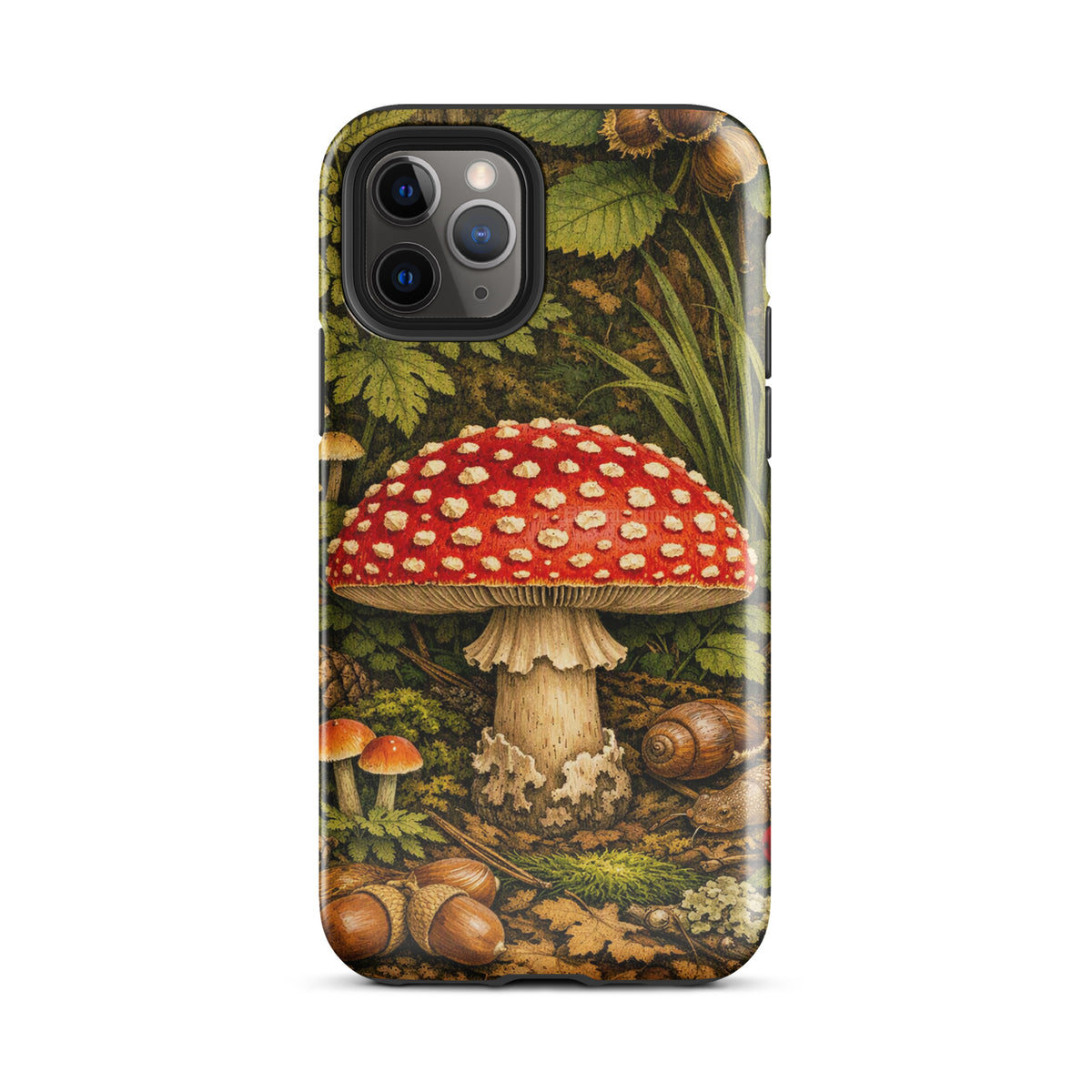Phone Case featuring Amanita muscaria mushroom design in lush forest setting for iPhone.