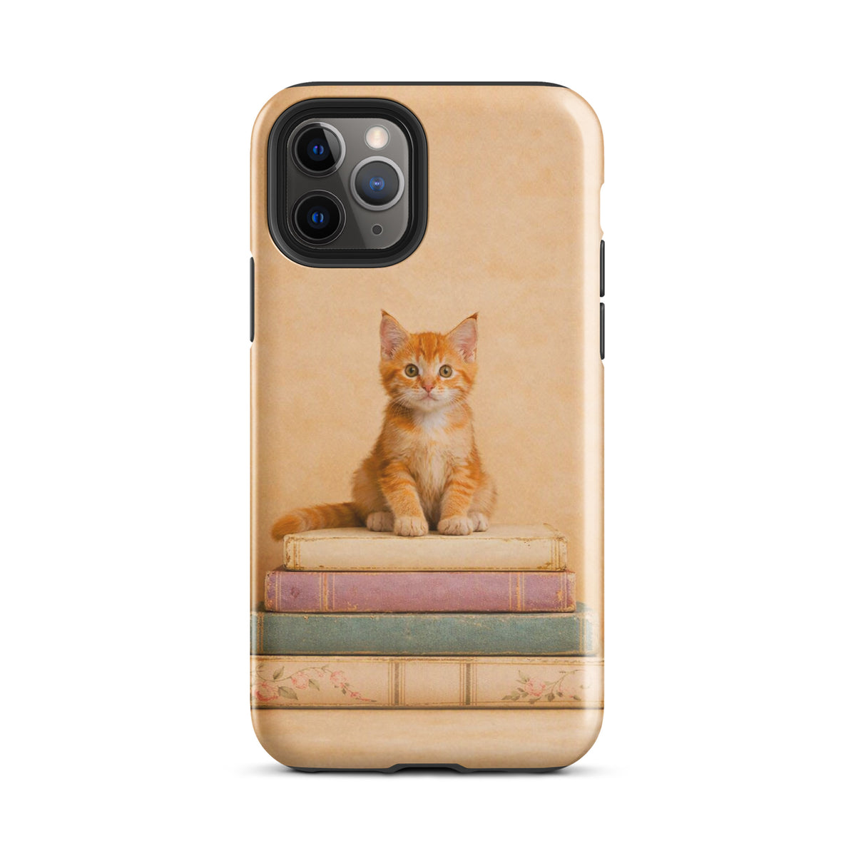 Phone Case with cozy kitten on vintage books design for iPhone