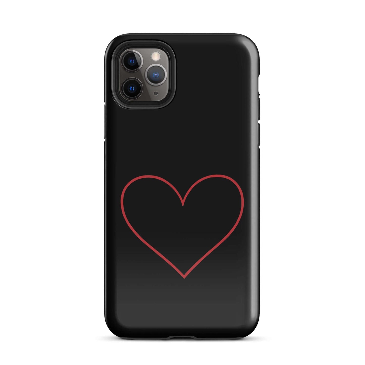 Phone Case for iPhone featuring a minimalist crimson heart design on a sleek black background.