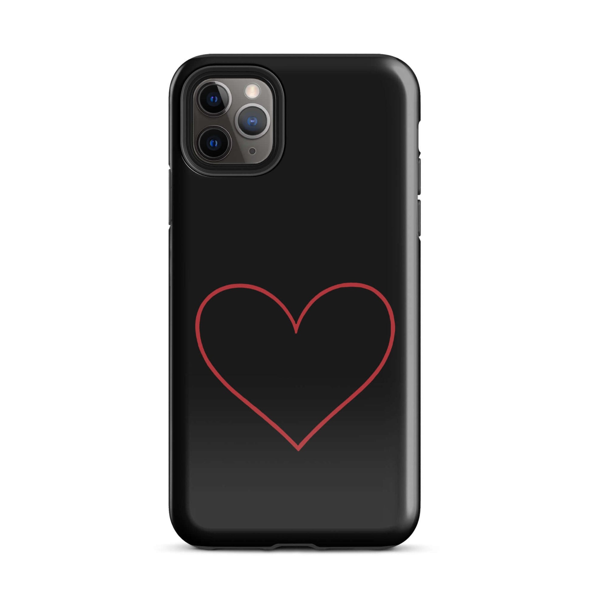 Phone Case for iPhone featuring a minimalist crimson heart design on a sleek black background.