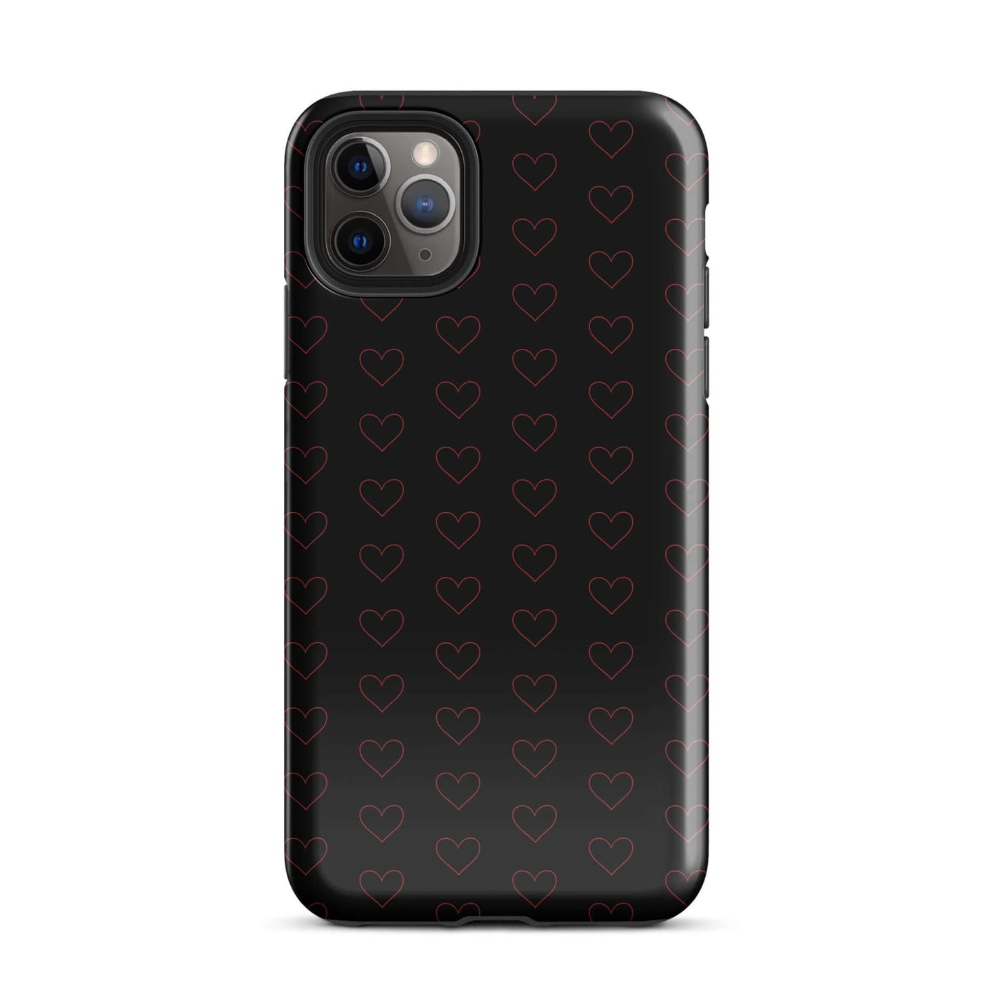 Phone Case for iPhone featuring a stylish crimson heart pattern on a black background.